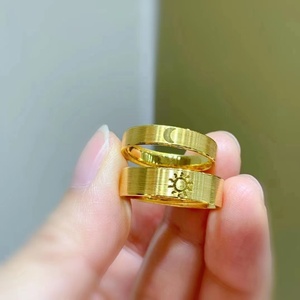 黄金情侣戒指男女999足金日月同辉可调节对戒结婚纪念日生日礼物