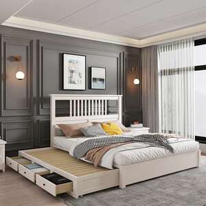 宜家实木抽拉床美式双层双人多功能子母床拖床伸缩小户型高箱床