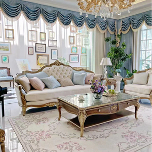 法式亚历山大凡尔赛123组合布艺客厅沙发新古典实木雕花描金茶几