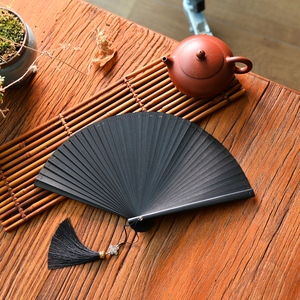 古风纯黑色全竹折扇简约素雅双面开合顺滑舞蹈跳舞汉服旗袍中国风