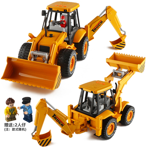 大号林达音乐声光双向铲车挖掘机挖土机推土机工程车模型儿童玩具