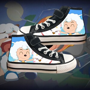 回力卡通喜羊羊与灰太狼儿童休闲运动高帮帆布鞋魔术贴男女童涂鸦