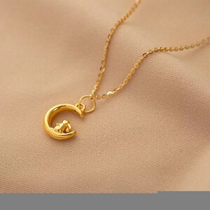 老凤祥黄金项链999足金月亮兔子吊坠18k锁骨链本命年情人节送女友