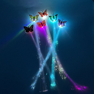 发光蝴蝶辫子 闪光玩具儿童装饰LED七彩光纤丝夜光头发地推小礼品