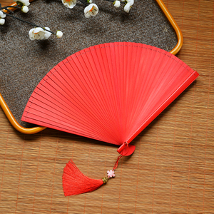 21公分全竹红色折扇高端纯色女式舞蹈跳舞扇子随身夏季风汉服旗袍