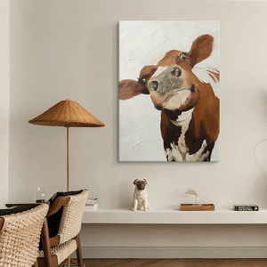 现代牛气冲天客厅装饰画可爱动物牛肌理手绘油画玄关餐厅中古挂画