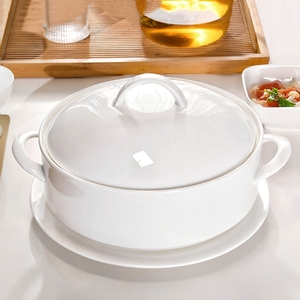 骨瓷双耳汤碗带盖带盖的汤盆陶瓷大号家用高级感8寸有盖大汤碗
