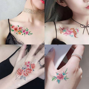 唯美彩色素花胸肩花纹身贴防水 女持久仿真性感可爱韩国日系锁骨