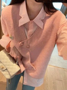 秋季粉色衬衫马甲两件套女装2023年新款法式气质长袖上衣女春秋款