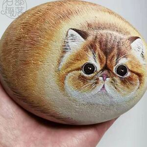 石趣部落彩绘石头画成品可爱小动物猫狗萌宠私人定制生日园艺摆件