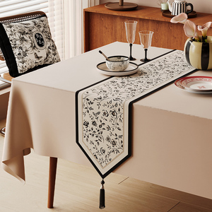 美式高端茶席桌旗高级感餐桌茶几中间长条桌布餐边柜斗柜装饰垫布
