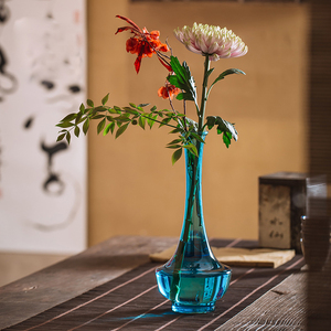 日式梅瓶透明玻璃花器禅意插花花瓶摆件小水培水养花艺干花