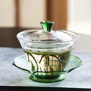 玻璃盖碗荷叶纹茶盖碗台湾耐热加厚盖碗大号玻璃盖碗四色可选