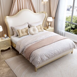 美式轻奢实木床1.8米欧式双人床主卧法式奶油风婚床元宝床1.5大床