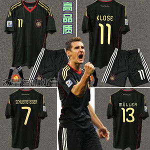 2010世界杯德国队球衣客场11号克洛泽复古足球服13号穆勒黑金套装