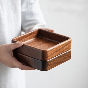 实木干果盒方形坚果盒胡桃木质零食果盘家用可堆叠日式圆形收纳盒