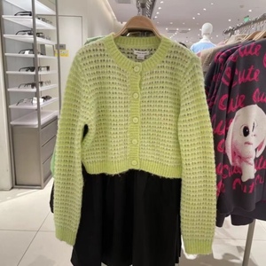 UR 女装2023春季新款短款绿色针织开衫毛衣外套UWU932020