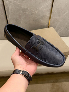 爱马仕适用黑色h金属扣真皮纹豆豆鞋男软皮懒人套脚鞋一脚蹬休闲