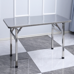 全不锈钢折叠长方桌可折叠桌收纳户外租房餐桌现代简约方桌摆摊桌