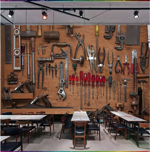 新款印花复古工业风壁纸墙纸摩托车汽车修理店工具个性背景墙画