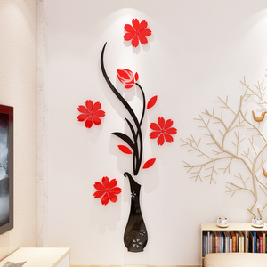 创意花瓶装饰墙纸3d立体自粘客厅卧室玄关电视背景墙贴画亚克力