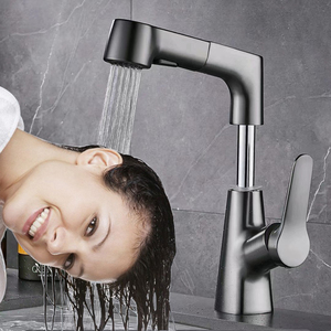 九牧52官方旗舰店铜枪灰色洗脸面盆水龙头抽拉式冷热万向洗头可升