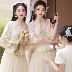 新中式伴娘服2023秋冬新款中国风旗袍结婚礼姐妹裙伴娘团显瘦秀禾