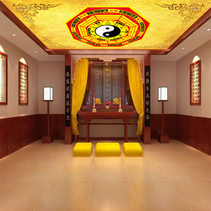 禅室佛堂八卦天花板吊顶墙贴道家两仪装修壁纸太极图背景顶棚墙纸