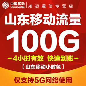 山东移动流量包充值100G全国通用流量包仅限5G网络使用4小时有效