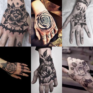 手背纹身贴男防水持久花手永久可洗手臂黑白花朵逼真纹身贴女社会