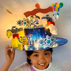 科技节手工帽子diy材料包小学生创意科学主题制作立体造型太空帽