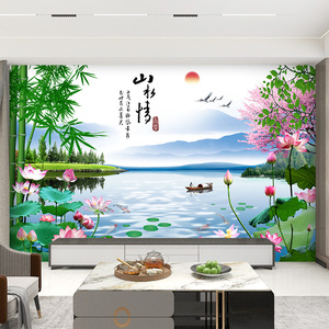电视背景墙壁纸风景画竹子