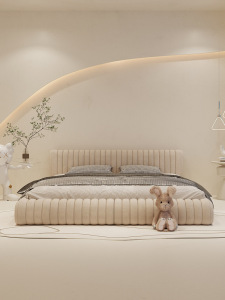 现代简约布艺床头软包科技布主卧意式网红大床奶油风榻榻米双人床