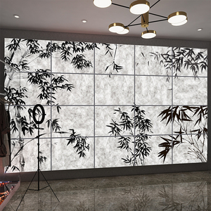 新中式杜邦纸花纹氛围感植物竹影灯箱餐饮服装店铺美容院卡布软膜