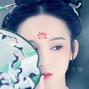 红色莲花花钿纹身贴古风荷花脸部眉心防水女持久高级感国风