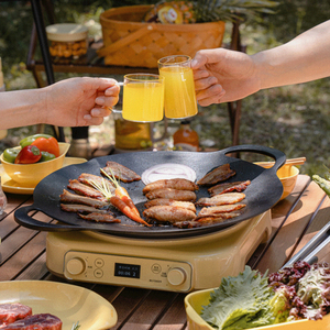 户外麦饭石韩式煎锅烤盘一体烤肉炸烤肠电磁炉家用卡式炉无烟便携