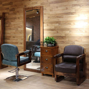 理发椅理发店镜台发廊专用美发镜子落地单面实木全身镜剪发凳复古