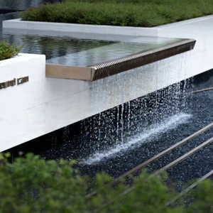 鱼池创意水景户外不锈钢流水槽水幕墙水帘流水造景水池跌水溢水口