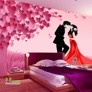 浪漫情侣主题房壁画酒店宾馆婚纱摄影背景墙纸卧室婚房床头壁纸3d