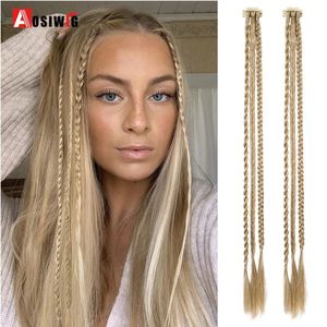Braid Clip in Hair Extensions 2Pcs Braids Long Synthetic Pon