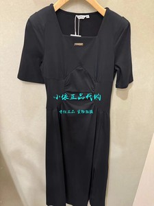 InShop女装正品2024年新款气质黑色修身短袖连衣裙0524B56123-398