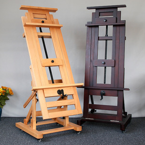 dhj-2单摇杆实木制落地式手摇大画架平立两用可调节专业油画架子