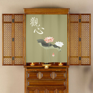 佛龛遮挡帘家用免打孔魔术贴供桌防尘遮挡帘可拉动短帘拉帘布帘子