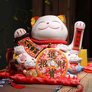 招财小牛猫招财猫摆件电动摇手开业礼品店铺家用家居自动招手大小
