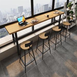 可定制高低脚吧台桌家用长条靠窗窄桌子奶茶店实木长条桌定做厂家