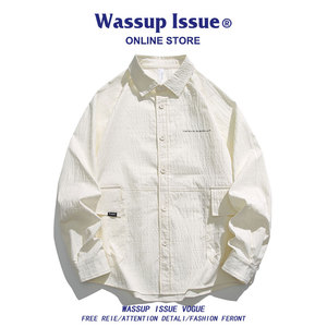 WASSUP ISSUE日系工装长袖衬衫男款春秋季潮牌宽松体闲上衣外套男