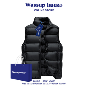WASSUP ISSUE美式运动羽绒棉马甲男款背心加厚棉服保暖坎肩马夹男