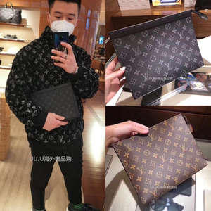 代购lv路易威登经典黑色老花男士pochetteapollo手袋手拿包手抓包