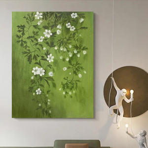 手绘油画玄关挂画小清新月季花肌理画春意盎然花卉客厅绿色装饰画