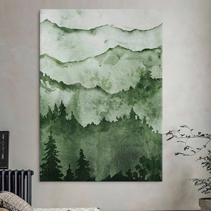 抽象森林山峰装饰画玄关画手绘油画肌理绿色森系客厅挂画设计师款